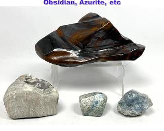Lot 1173 4 Piece Geology rock specimens. Obsidian, Azurite, etc