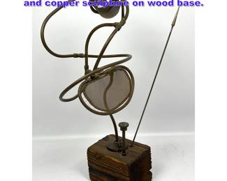 Lot 1132 Abstract Modern Soldered brass and copper sculpture on wood base.
