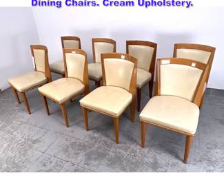 Lot 1082 Set 8 Wood Frame Art Deco style Dining Chairs. Cream Upholstery.