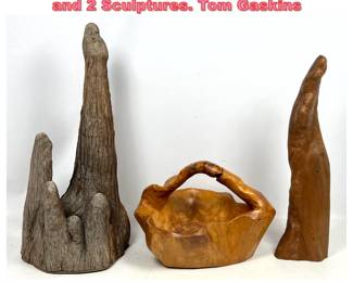Lot 1536 3pcs Root wood. Handled Bowl and 2 Sculptures. Tom Gaskins