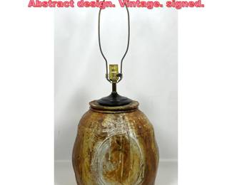 Lot 1316 Studiomade Pottery Table Lamp. Abstract design. Vintage. signed. 