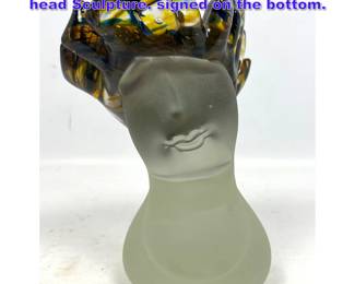 Lot 756 Stephen Fellerman hand made glass head Sculpture. signed on the bottom.
