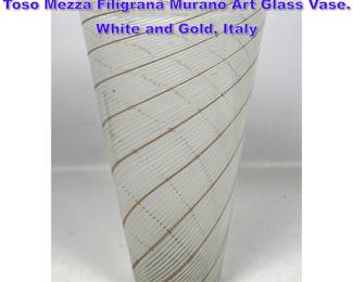 Lot 744 50s Italian Dino Martens Aureliano Toso Mezza Filigrana Murano Art Glass Vase. White and Gold, Italy