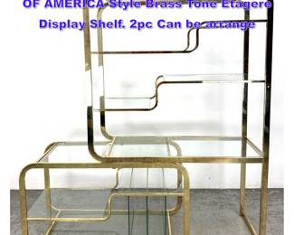Lot 684 Milo Baughman DESIGN INSTITUTE OF AMERICA Style Brass Tone Etagere Display Shelf. 2pc Can be arrange