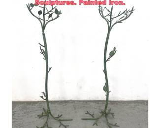 Lot 1533 Pair Branch Form Plant Stand Sculptures. Painted Iron. 