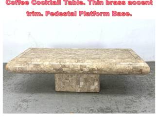 Lot 1476 Tessellated Marble Tile Inlay Coffee Cocktail Table. Thin brass accent trim. Pedestal Platform Base.