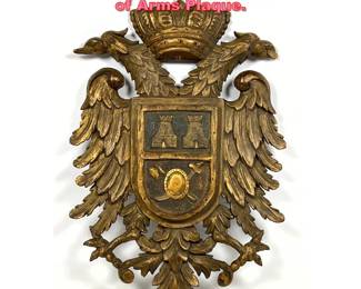 Lot 1604 Carved Gilt Wood Heraldic Coat of Arms Plaque. 