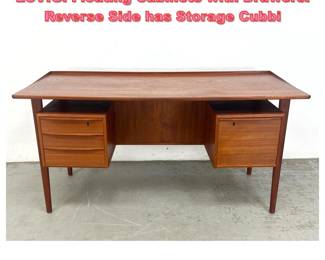 Lot 1207 Danish Modern Teak Desk. PETER LOVIG. Floating Cabinets with Drawers. Reverse Side has Storage Cubbi