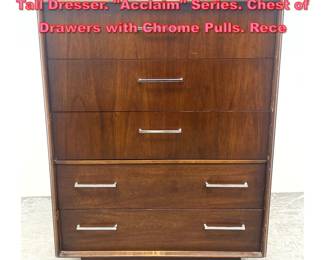 Lot 1400 LANE American Modern Walnut Tall Dresser. Acclaim Series. Chest of Drawers with Chrome Pulls. Rece