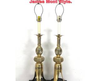 Lot 1598 Pair Asian Brass Table Lamps. James Mont Style. 
