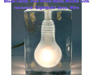 Lot 787 DESIGN BLOCK Stockholm Glass Block Lamp. Two Piece Glass Blocks with recessed Lightbulb Area. Wire
