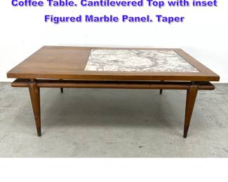 Lot 605 JOHN WIDDICOMB American Walnut Coffee Table. Cantilevered Top with inset Figured Marble Panel. Taper