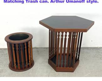 Lot 995 2pc Lot Walnut Octagon Table and Matching Trash can. Arthur Umanoff style.