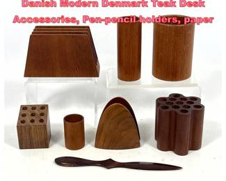 Lot 1522 8pcs Wooden Objects. Vintage Danish Modern Denmark Teak Desk Accessories, Penpencil holders, paper