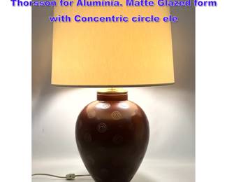 Lot 795 Large ceramic table lamp by Nils Thorsson for Aluminia. Matte Glazed form with Concentric circle ele