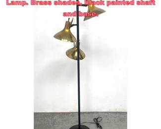 Lot 1390 Lightolier 3 adjustable head Floor Lamp. Brass shades, black painted shaft and base.