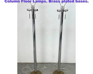 Lot 1014 2pcs Mid Century Modern Chrome Column Floor Lamps. Brass plated bases.