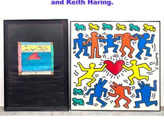Lot 957 2 Pop Art Poster Prints. Peter Max and Keith Haring.