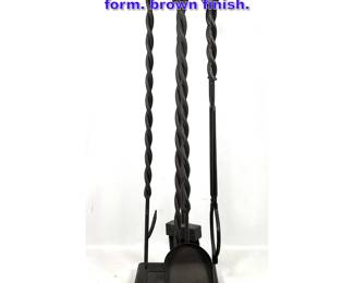 Lot 767 5pc fireplace tool set. Twisted steel form. brown finish.