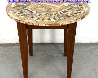 Lot 804 Mosaic and Specimen Agate Top Side Table. Floral design. Intricate top.