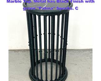 Lot 809 Memphis style Metal Rod Side Table. Marble Top. Metal has Black Finish with green Patina Specks. C