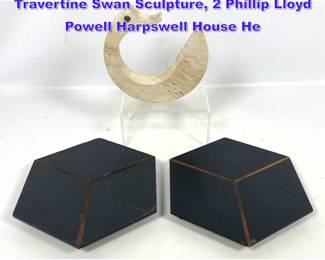 Lot 840 3pcs. Italian Fratelli Mannelli Travertine Swan Sculpture, 2 Phillip Lloyd Powell Harpswell House He