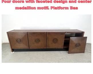 Lot 1597 MCM Belgium Wenge Sideboard. Four doors with faceted design and center medallion motif. Platform Bas