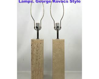 Lot 604 Pair Italian Solid Travertine Table Lamps. George Kovacs Style