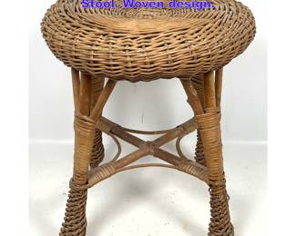 Lot 1070 Vintage Woven Rattan Wicker Stool. Woven design.