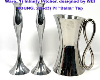 Lot 634 3pc NAMBE Contemporary Table Ware. 1 Infinity Pitcher. designed by WEI YOUNG. 2and3 Pr Bella Tap