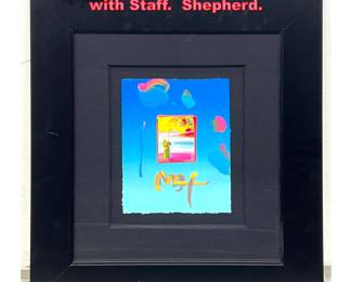 Lot 1210 Peter Max Mixed Media Art. Man with Staff. Shepherd. 