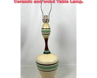 Lot 1410 Vintage Mid Century Modern Ceramic and wood Table Lamp. 