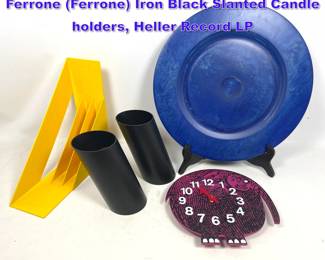Lot 1168 Modernist Accessories. Felicia Ferrone Ferrone Iron Black Slanted Candle holders, Heller Record LP
