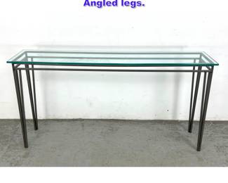 Lot 910 Steel and Glass Console Table. Angled legs.
