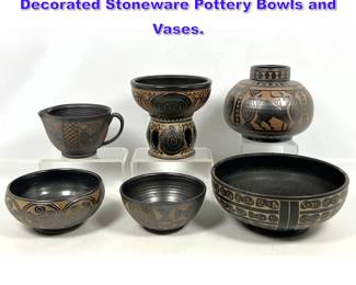 Lot 834 6pcs Deborah Tinsman Crave Decorated Stoneware Pottery Bowls and Vases.