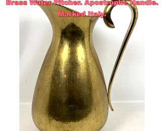 Lot 1592 Italian Modernist Hammered Brass Water Pitcher. Apostrophe Handle. Marked Italy. 