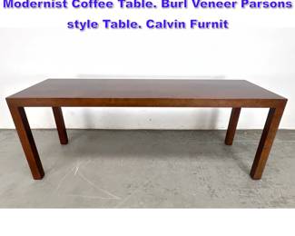 Lot 817 MILO BAUGHMAN for DIRECTIONAL Modernist Coffee Table. Burl Veneer Parsons style Table. Calvin Furnit