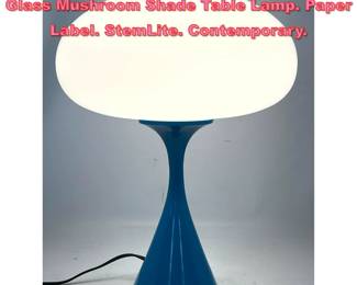 Lot 1346 DESIGNLINE Blue Enamel Base Glass Mushroom Shade Table Lamp. Paper Label. StemLite. Contemporary.