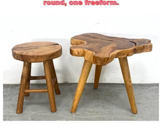 Lot 1349 2pc Heavy tree slice stools. One round, one freeform.