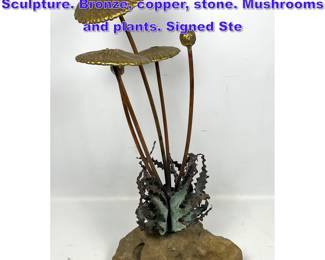 Lot 877 John Steck Bronze Brutalist Table Sculpture. Bronze, copper, stone. Mushrooms and plants. Signed Ste