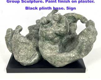 Lot 881 Plaster Modernist Abstract Figural Group Sculpture. Paint finish on plaster. Black plinth base. Sign