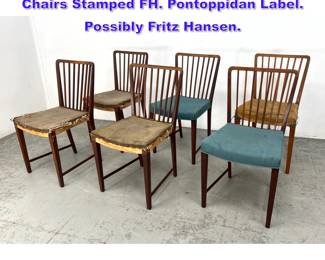 Lot 1083 Set 6 Mid Century Modern Dining Chairs Stamped FH. Pontoppidan Label. Possibly Fritz Hansen.