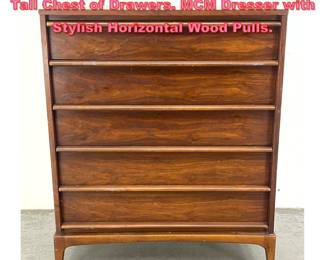 Lot 1361 LANE American Modern Walnut Tall Chest of Drawers. MCM Dresser with Stylish Horizontal Wood Pulls. 