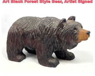 Lot 1429 Artisan Hand Carved Wood Folk Art Black Forest Style Bear, Artist Signed