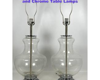 Lot 1073 Pair 70s Vintage Mid Century Glass and Chrome Table Lamps