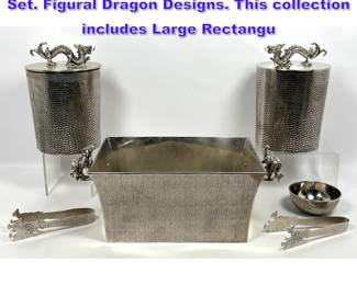 Lot 619 6pc NATORI Asian Motif Bar Ware Set. Figural Dragon Designs. This collection includes Large Rectangu
