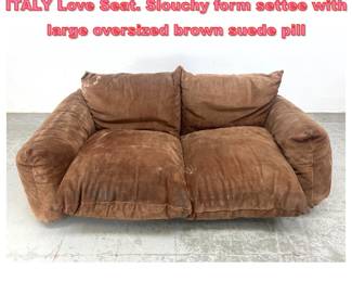 Lot 1729 MARIO MARENCO for ARFLEX, ITALY Love Seat. Slouchy form settee with large oversized brown suede pill