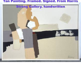 Lot 981 SANDERS Abstract Oil on canvas Tan Painting. Framed. Signed. From Harris Strong Gallery. handwritten