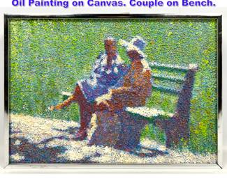Lot 646 Henry Benson Rough Textured style Oil Painting on Canvas. Couple on Bench.