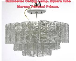 Lot 1285 Vintage Mid Century Modern Cahndelier Ceiling Lamp. Square tube Murano Pendant Prisms. 